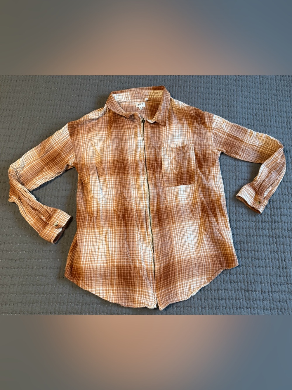 BKE Brown Plaid Flannel Full Zip Shacket Jacket Medium